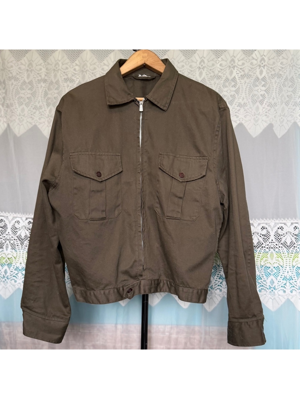 Vintage Olive French Chore Style Utility Sanforized Cotton Jacket Size 36